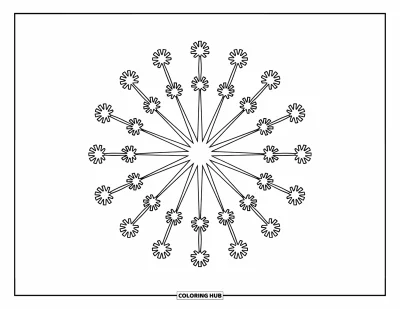 Firework Coloring Page for Adults: Shell-of-shells firework with smaller bursts around a central explosion