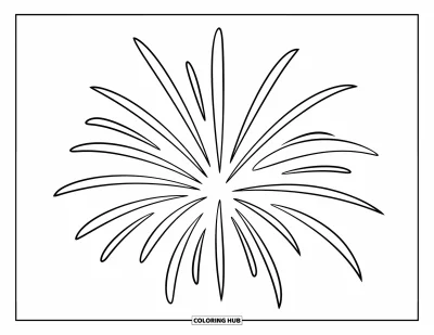 Firework Coloring Page for Kids: Five-trail firework burst in a clear sky