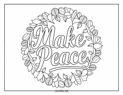 Coloriage du pardon pour adultes : « Make Peace » en cursive dans un mandala de feuilles d'automne