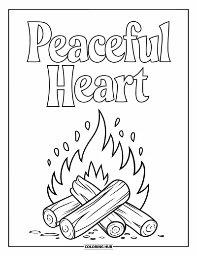 Coloriage du pardon pour enfants : « Peaceful Heart » au-dessus d'une cheminée lumineuse