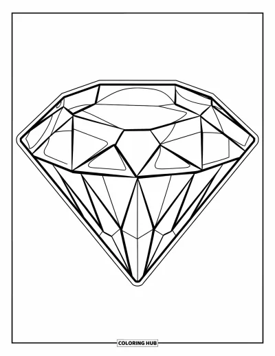 Desen de colorat cu pietre prețioase pentru copii: Un diamant cu contururi îndrăznețe și fațete simple
