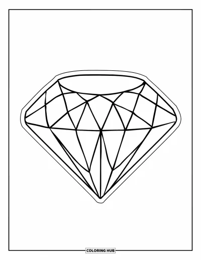 Desen de colorat cu pietre prețioase pentru copii: Un diamant cu fațete și contururi îndrăznețe pe fond alb