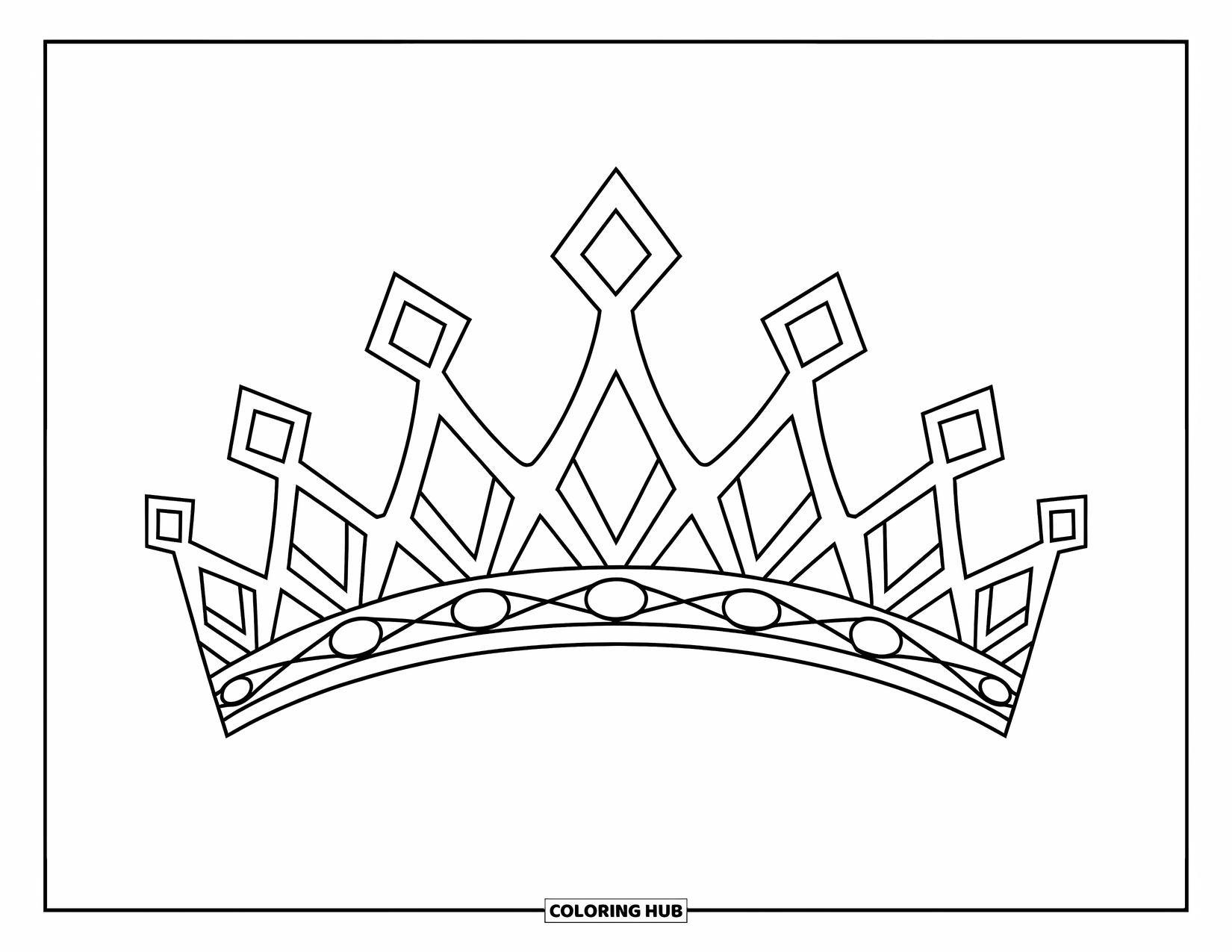 Gem Coloring Page for Kids: A gemstone tiara design with clean outlines for kids