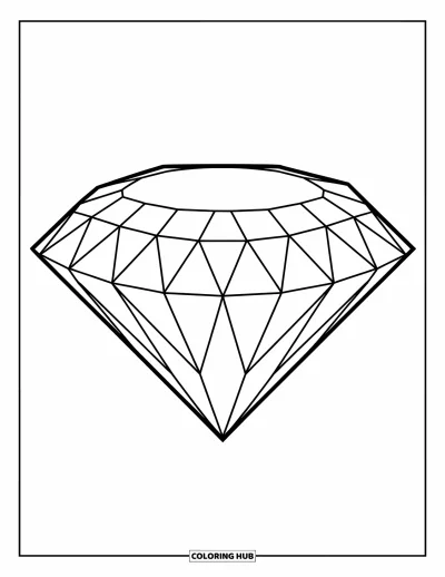 Desen de colorat cu pietre prețioase pentru copii: Un diamant mare cu fațete îndrăznețe