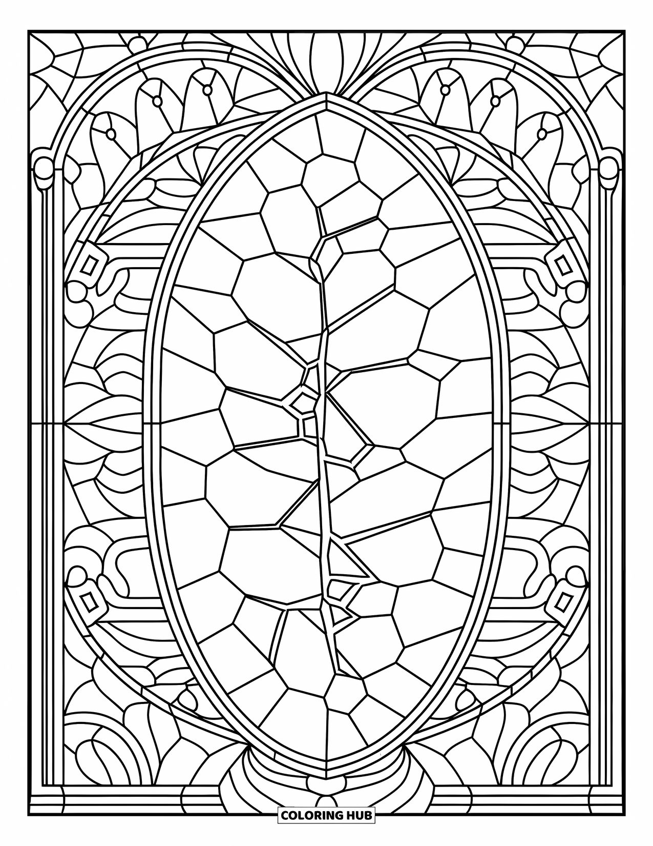Germ Coloring Page for Adults: Rod germ in stained glass style with decorative border and patterns