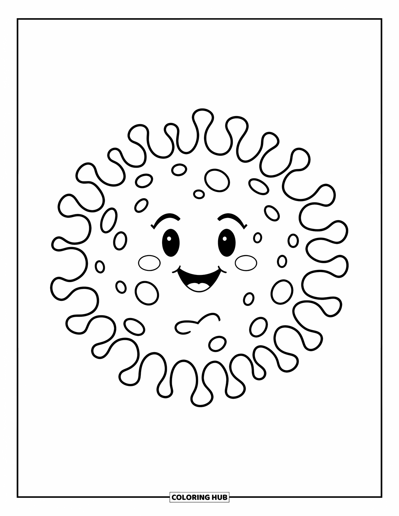 Germ Coloring Page for Kids: Smiling spiky germ with bold outlines