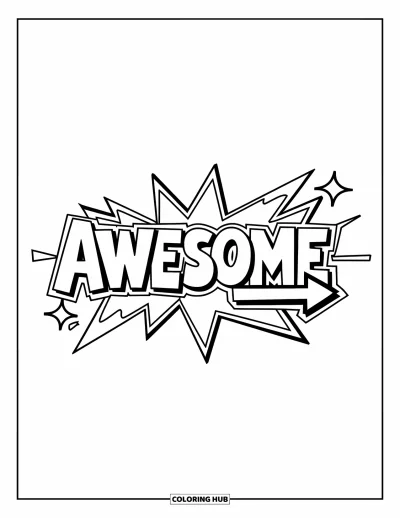 Fargeleggingsark med graffiti-ord for barn: Lekent "Awesome"-design med stjerneskudd og piler som peker til høyre