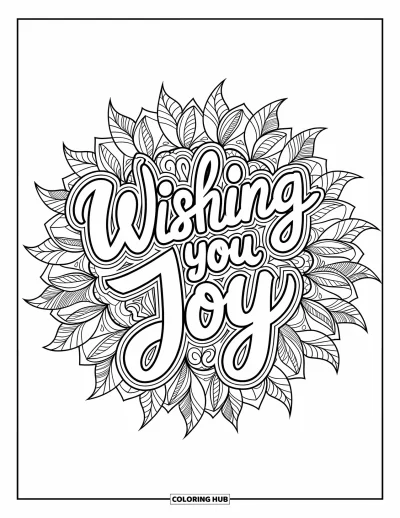 Fargeleggingsark med gratulasjonskort for voksne: Intrikat mandaladesign med "Wishing you joy"