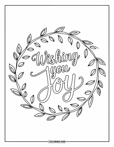 Fargeleggingsark med gratulasjonskort for voksne: Mandala med delikate blader og "Wishing you joy"