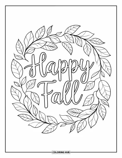 Coloriage bon automne pour adultes : Des feuilles détaillées entourent un « Vive l’automne » calligraphié dans une composition automnale pleine page