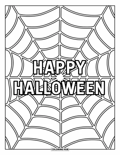 Coloriage « Joyeux Halloween » pour adultes : Une immense toile d'araignée avec 