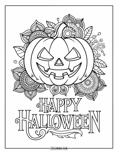 Coloriage « Joyeux Halloween » pour adultes : Des mandalas floraux et 