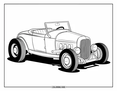 Hot Rod kifestő gyerekeknek: Klasszikus alacsony kabrió hot rod kerek fényszórókkal