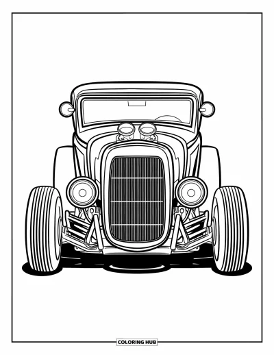 Hot Rod kifestő gyerekeknek: Hot rod elölről nagy fényszórókkal és széles hűtőmaszkkal