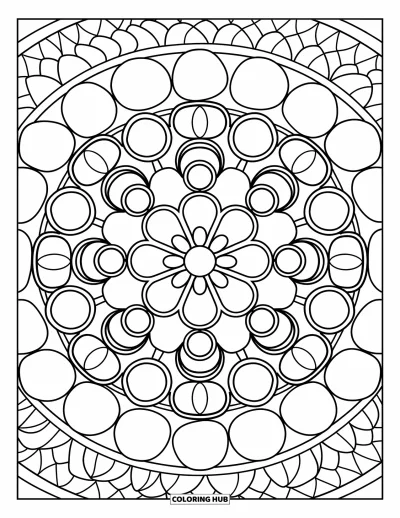 Coloriage d'Inde pour enfants : Rangoli avec des cercles et une fleur centrale