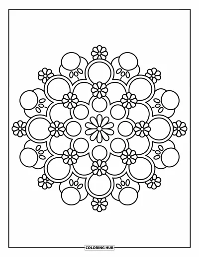 Coloriage d'Inde pour enfants : Rangoli traditionnel de cercles et de fleurs