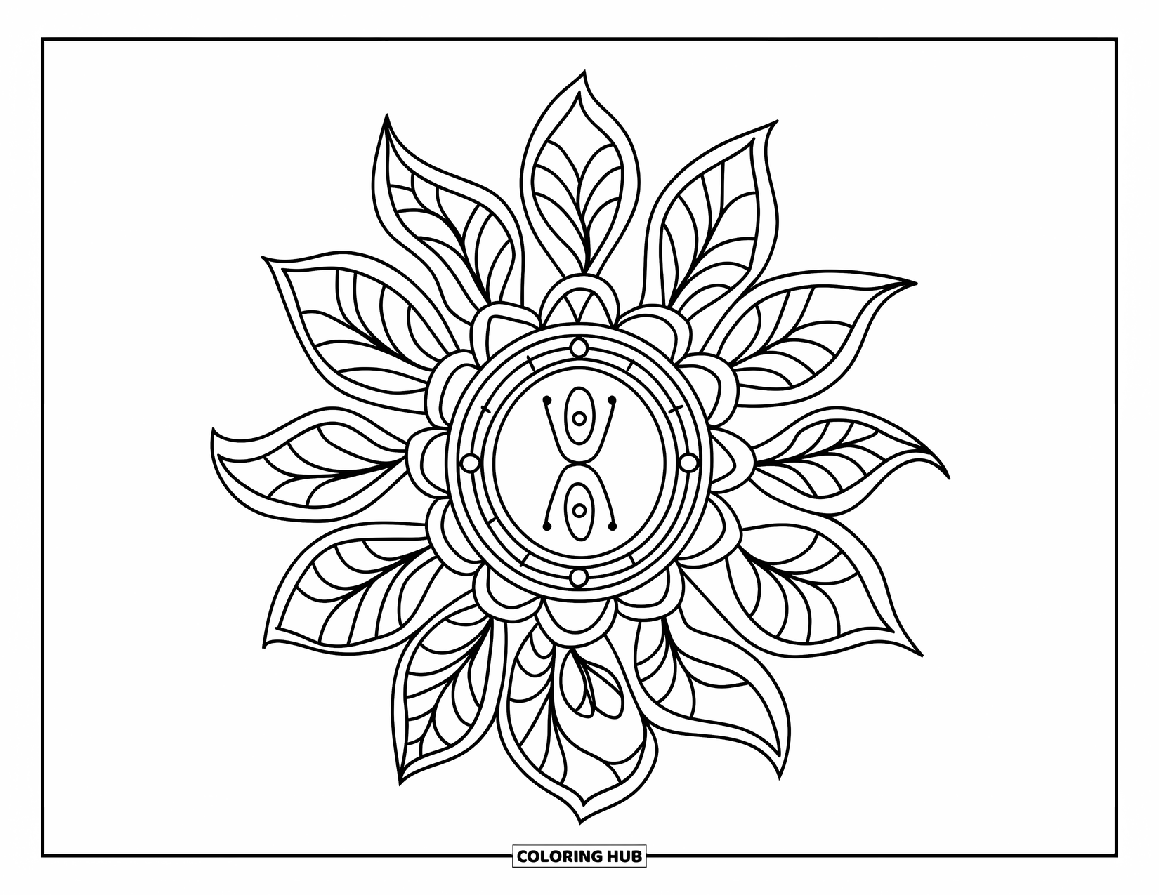 Jewelry Coloring Page for Adults: Decorative locket framed by leaf mandala patterns