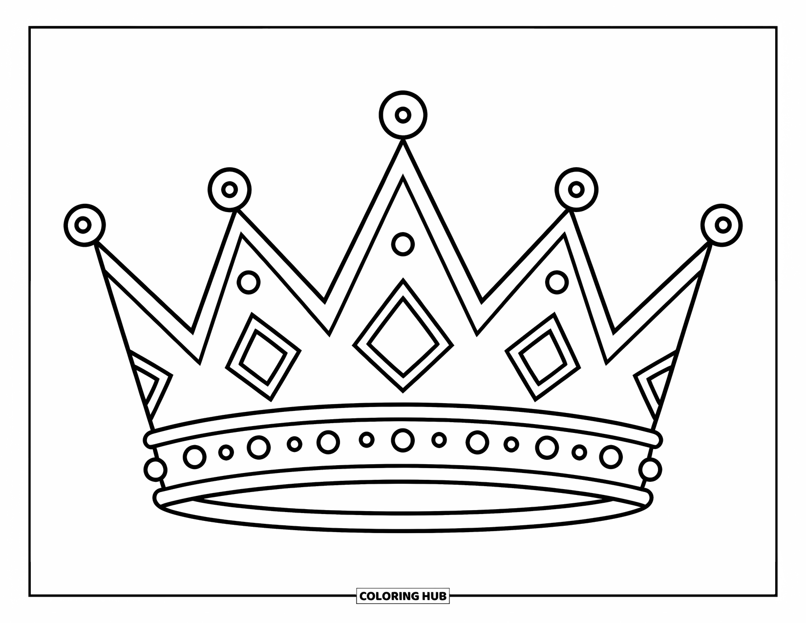 Jewelry Coloring Page for Kids: Crown with simple triangular points and dotted jewels