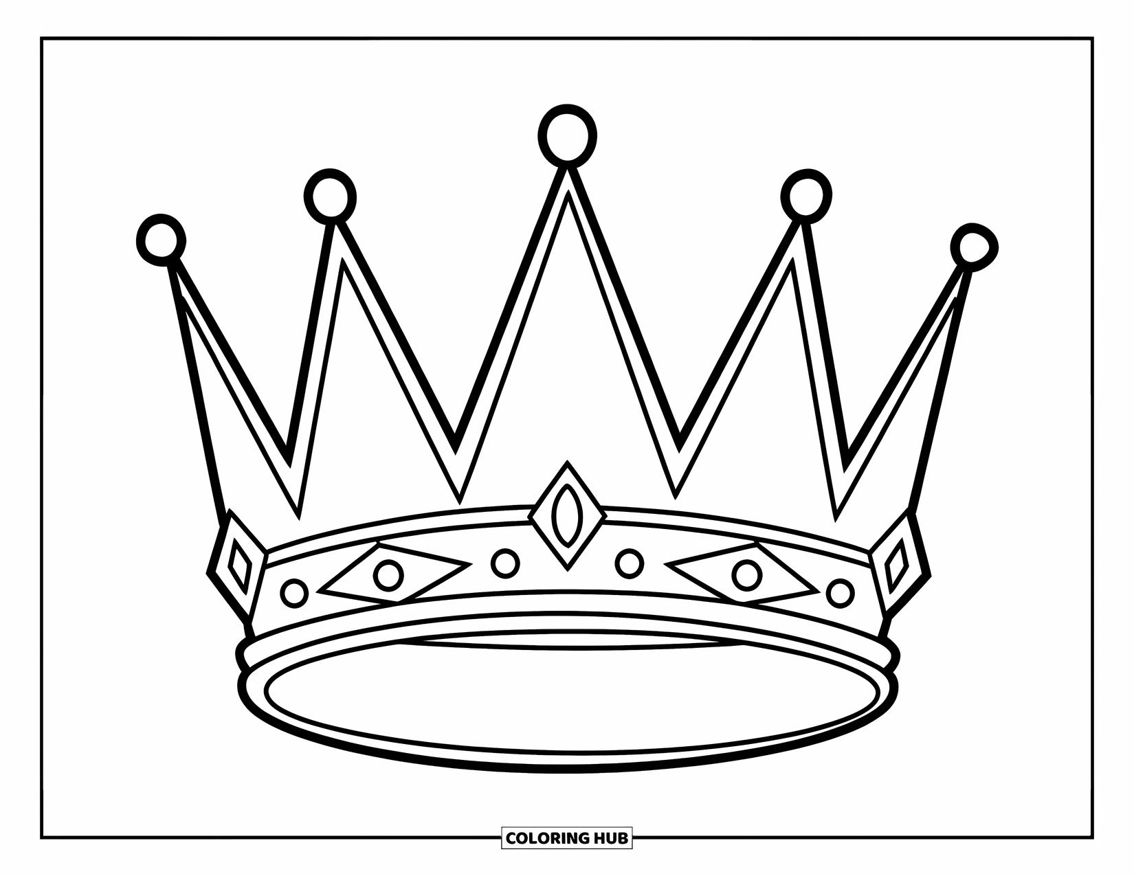 Jewelry Coloring Page for Kids: Crown with triangular points and a thick circular base