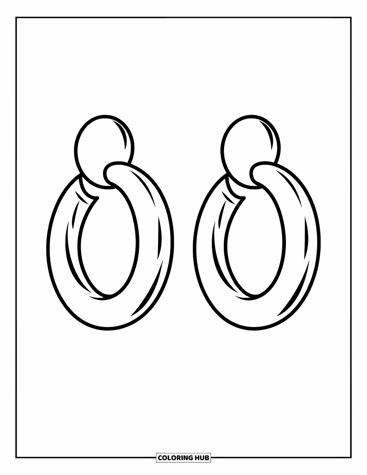 Jewelry Coloring Page for Kids: Simple chunky hoop earrings with small round attachments