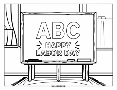 Tegning til arbejdernes dag til børn: En trætavle med "ABC" og "Happy Labor Day"