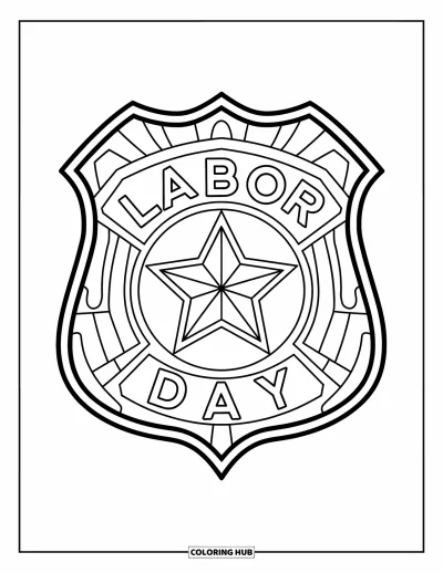 Tegning til arbejdernes dag til børn: Et politibadge med stjerne og de tydelige ord "Labor Day"