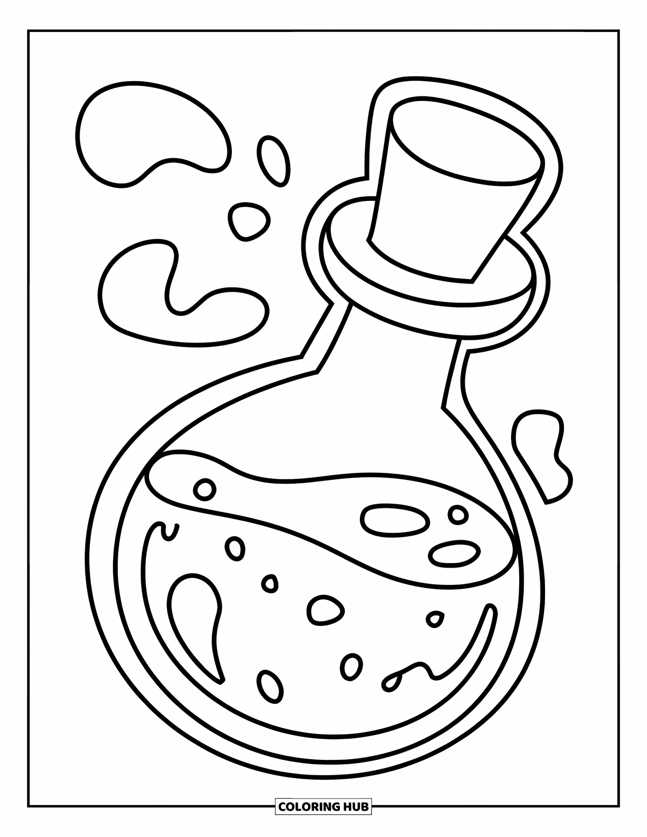Magic Coloring Page for Kids: A small potion bottle with a floating shape inside and a clean outline