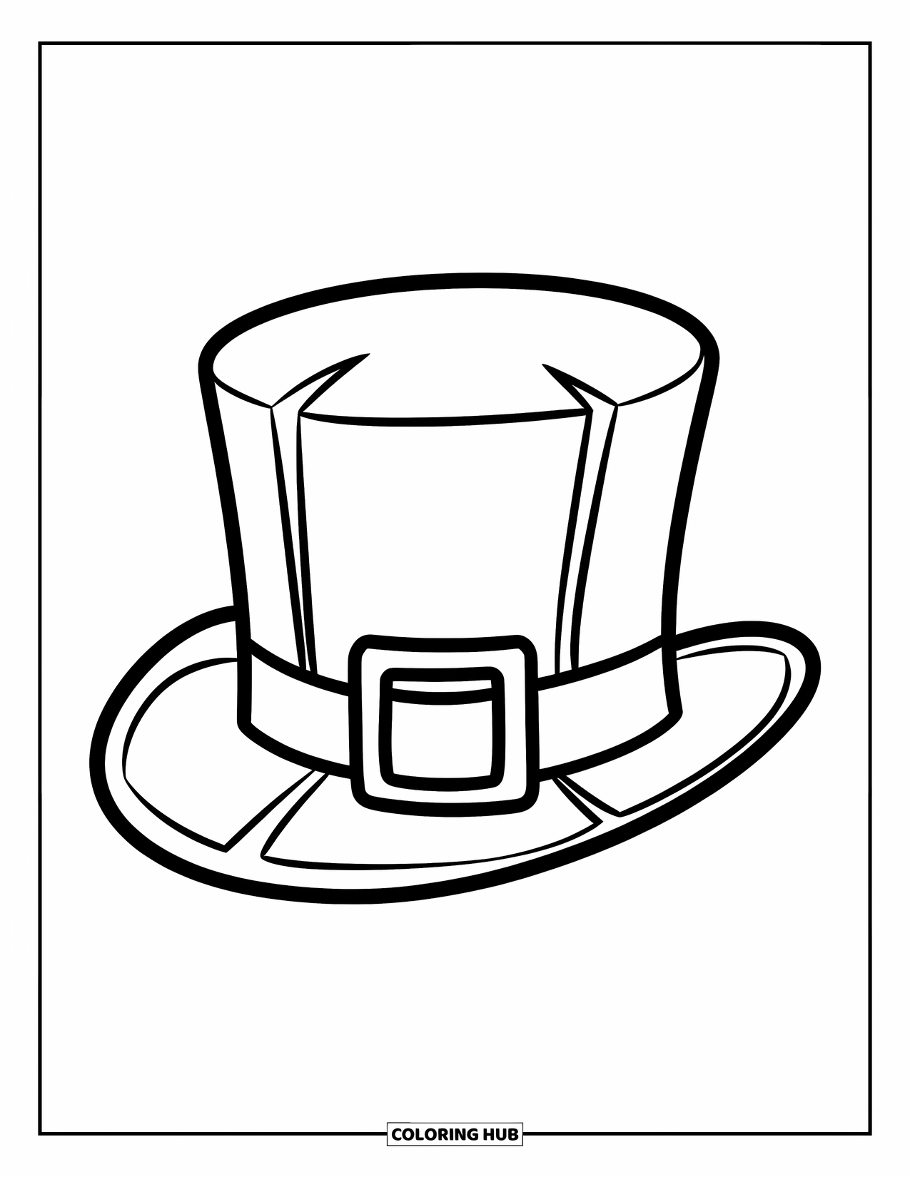March Coloring Page for Kids: Green hat with silver buckle sits alone, ready to color