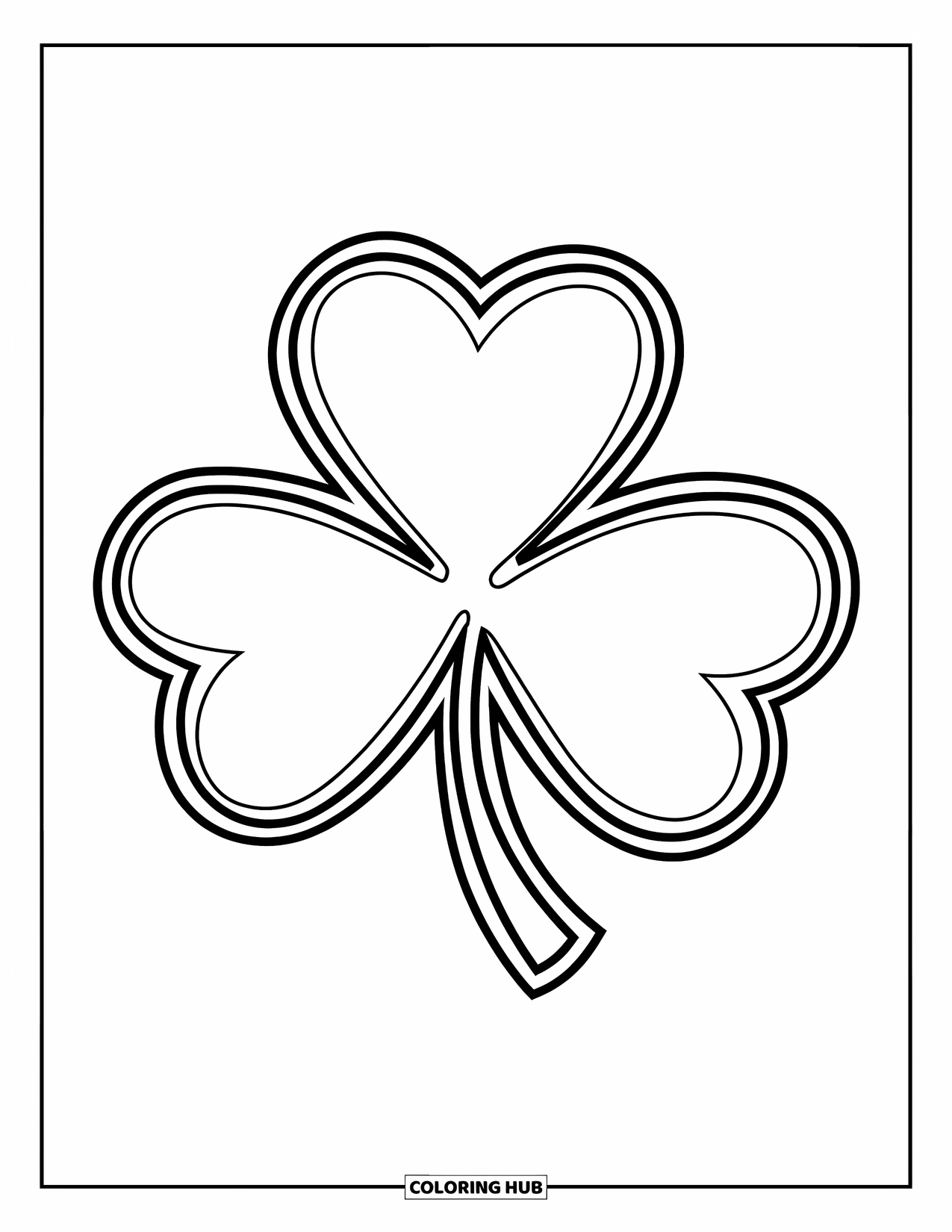 March Coloring Page for Kids: Large shamrock with playful curves on a clean white background