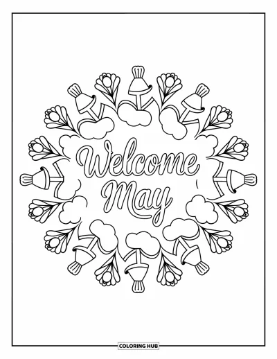 Ζωγραφιά Μαΐου για μεγάλους: "Welcome May" στο κέντρο μάνταλα με τουλίπες, σύννεφα και ποτιστήρια