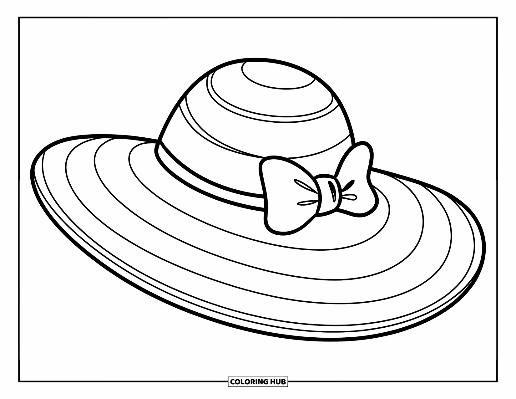 May Coloring Page for Kids: A floppy spring hat with a cute bow sits ready for sunny days