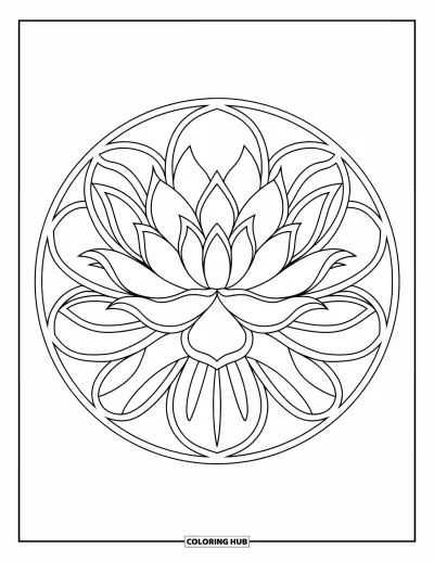 Mosaikk-fargeleggingsark for voksne: En blomstrende lotusblomst med lagdelte kronblader i et buet mosaikk-design