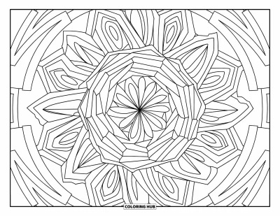 Mosaikk-fargeleggingsark for voksne: En geometrisk mandala med skarp symmetri og kunstneriske mosaikk-mønstre