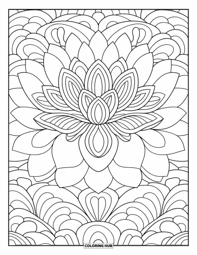Mosaikk-fargeleggingsark for voksne: En intrikat lotusblomst med buede lag og delikate mosaikk-inspirerte detaljer