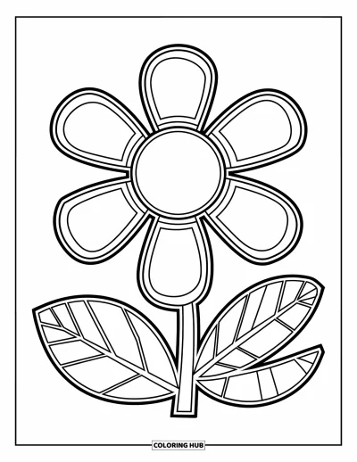 Mosaikk-fargeleggingsark for barn: En blomst med fem flislagte kronblader og buede blader