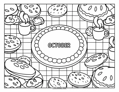 Coloriage d'octobre pour adultes : Une tarte marquée 
