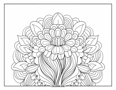 Coloriage orange pour adultes : Une fleur de souci s'épanouit en un motif en couches façon mandala
