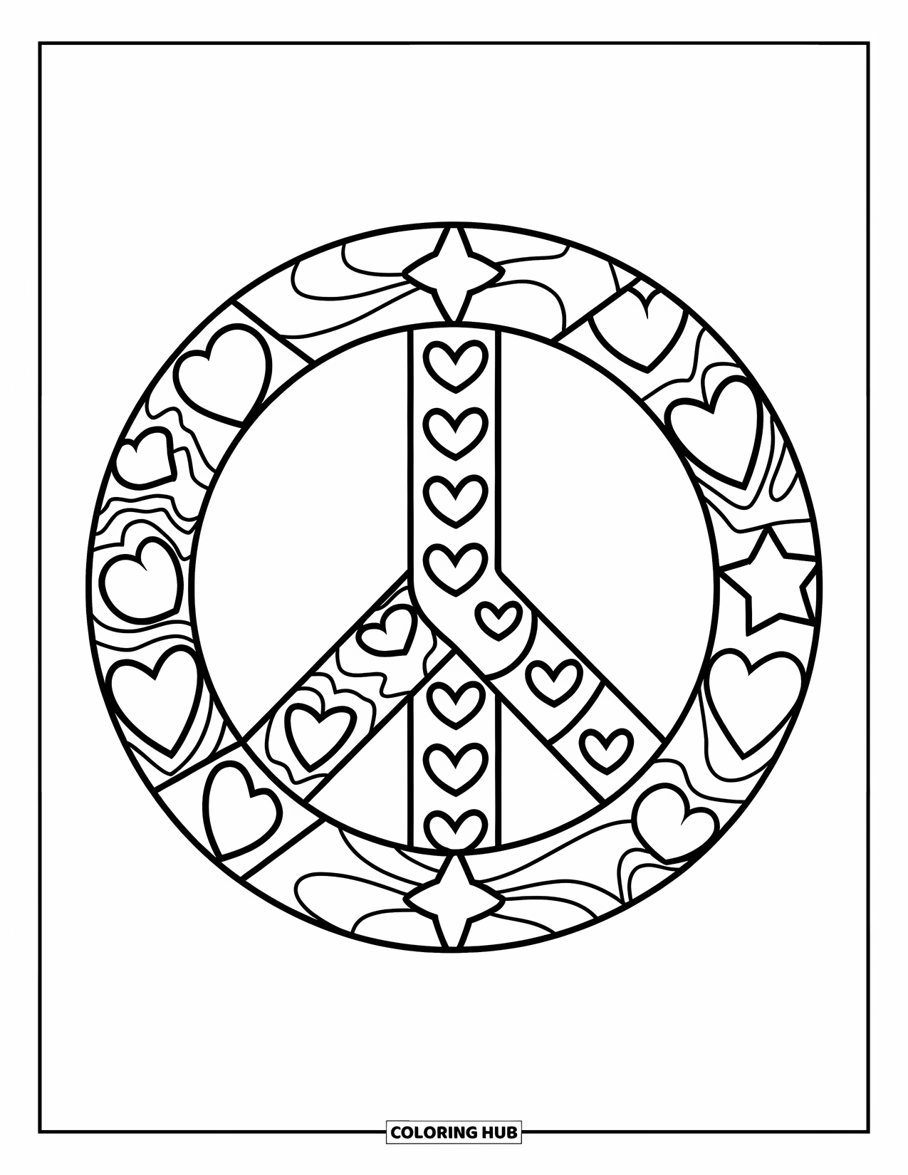 Peace Coloring Page for Kids: Patchwork peace with large playful sections and patterns