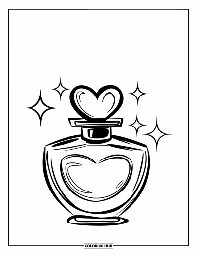 Coloriage rose pour enfants : Un flacon de parfum avec des étincelles, au design épuré pour colorier facilement