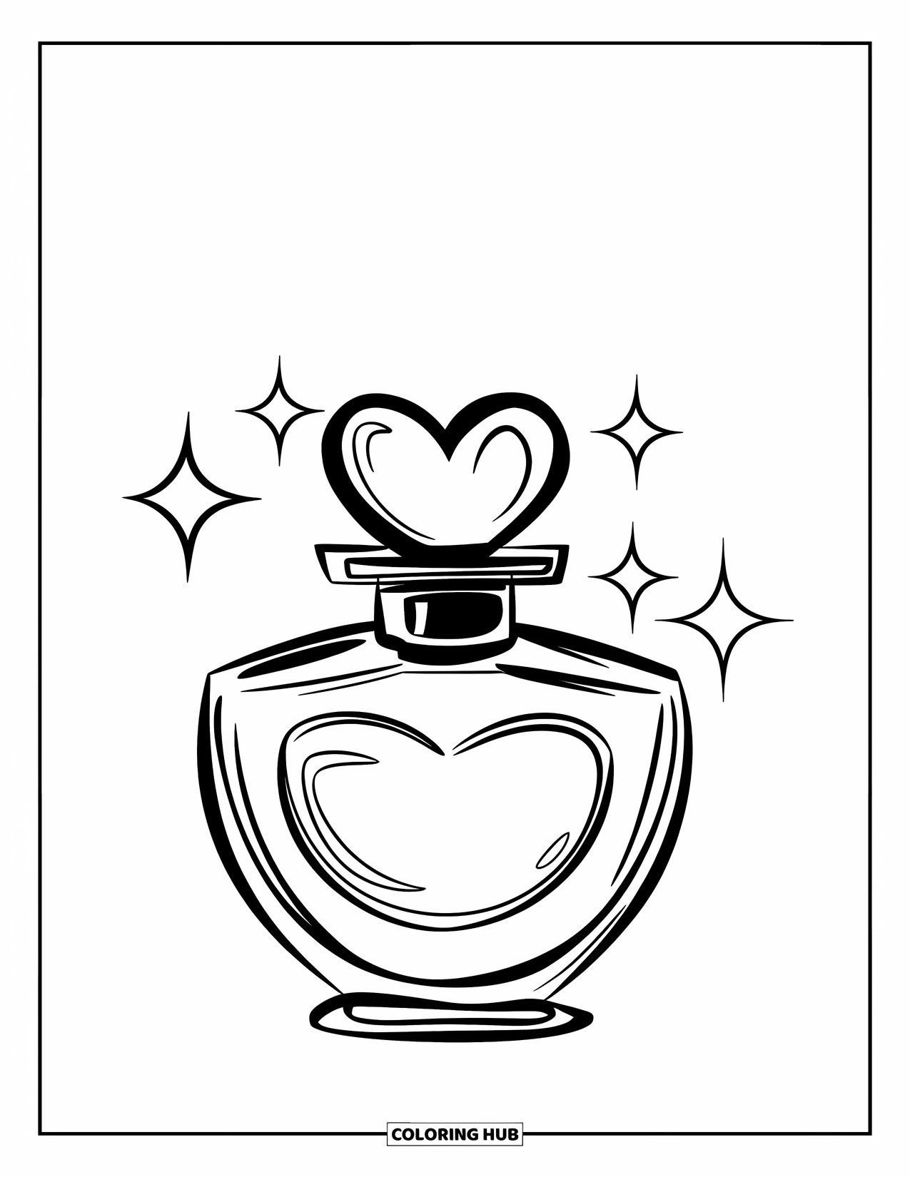 Pink Coloring Page for Kids: Perfume bottle with sparkles, designed simple for easy coloring