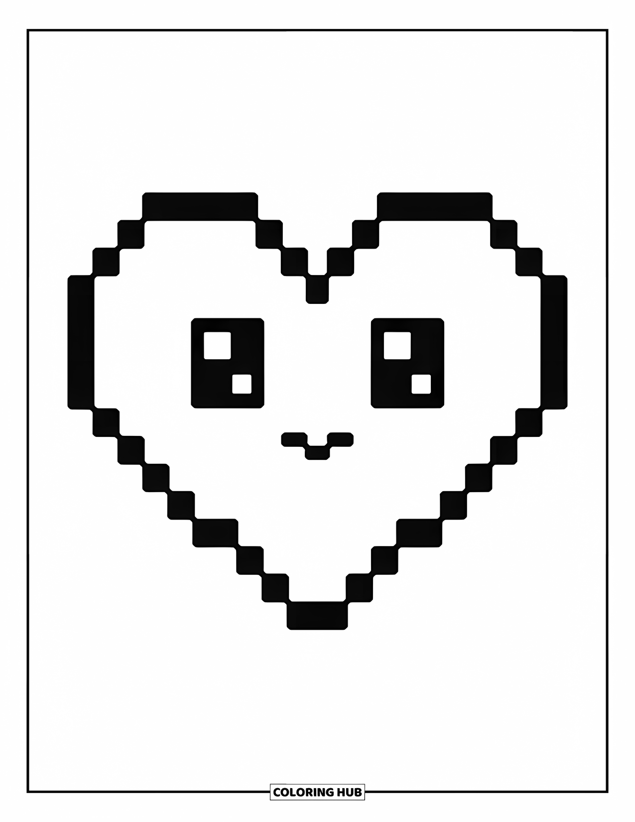 Pixel Coloring Page for Kids: Cute pixel heart with soft edges made of small squares