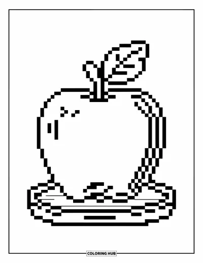 Pixel kifestő gyerekeknek: Pixel alma levéllel fa tálcán