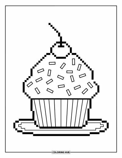 Pixel kifestő gyerekeknek: Pixel muffin szórócukorral és cseresznyével a tetején