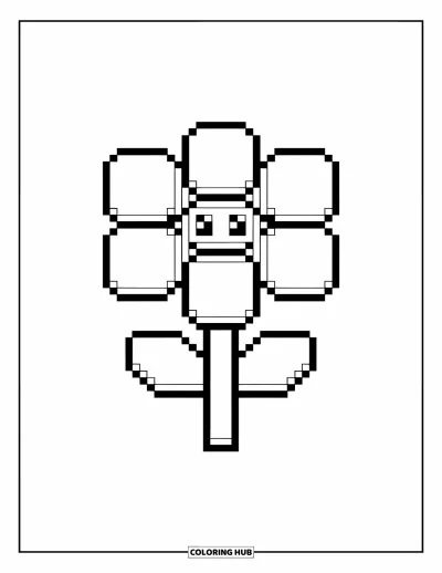 Pixel kifestő gyerekeknek: Hat szirmú pixelvirág vastag szárral