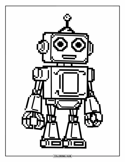 Pixel kifestő gyerekeknek: Egyszerű négyzetes dizájnú pixel robot fogaskerék szemekkel