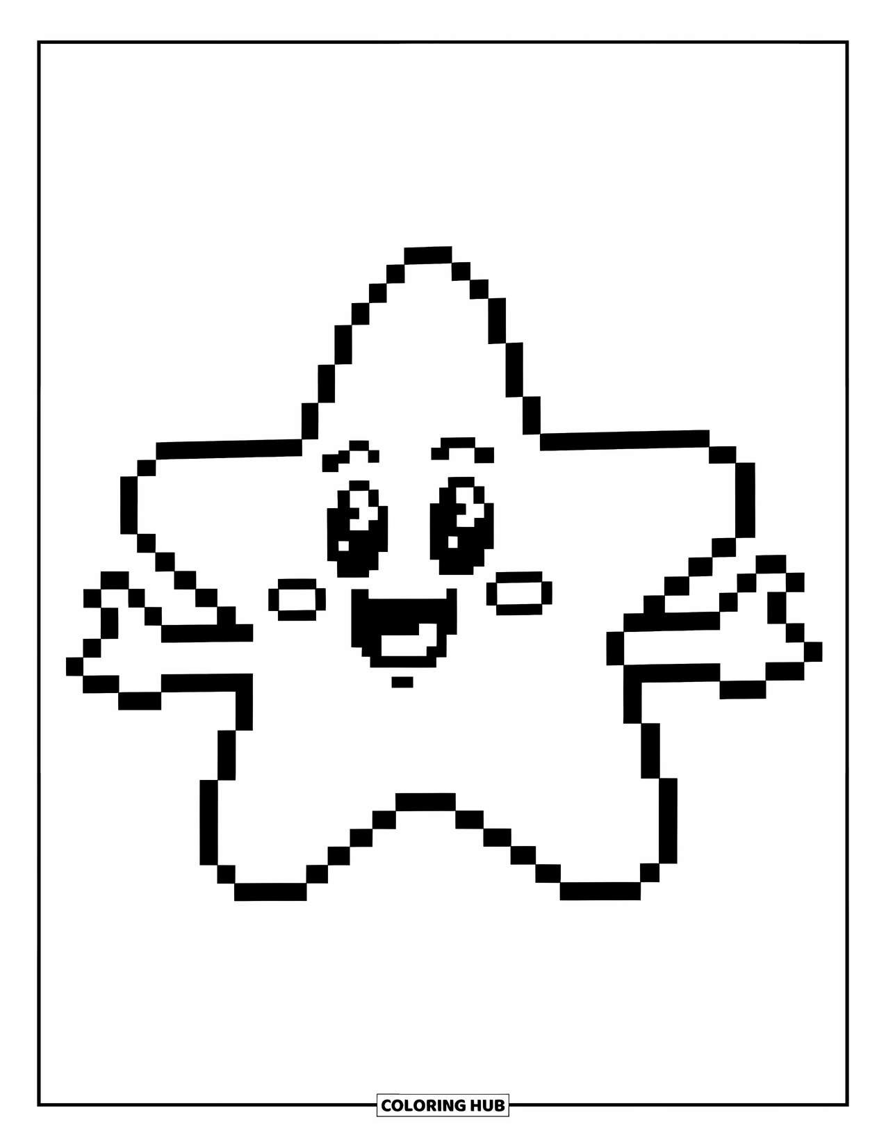 Pixel Coloring Page for Kids: Pixel star smiling with arms outstretched