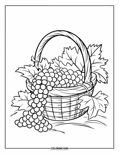 Coloriage de violet pour enfants : Panier de raisin maintenu par un poteau en bois
