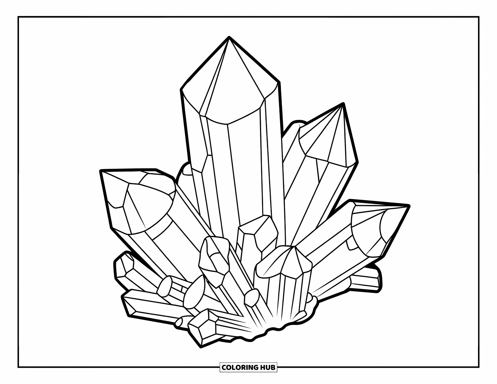 Purple Coloring Page for Kids: Detailed amethyst crystal cluster with multiple points