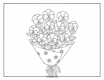 Coloriage de violet pour enfants : Neuf pensées enveloppées dans du papier à motifs