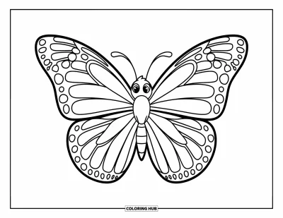 Coloriage de violet pour enfants : Joyeux papillon aux grandes ailes sur fond blanc